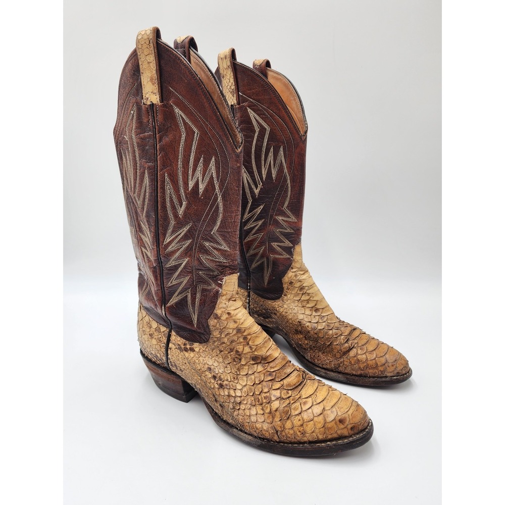 Vintage Panhandle Slim By Sanders Bodis Snakeskin Cowboy Boots Brown and‎ Tan